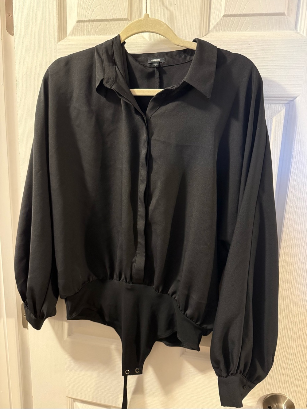 Express Black Long-Sleeve Collared Bodysuit